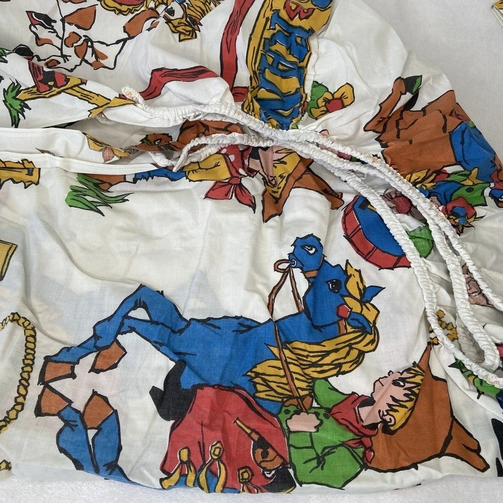Cannon Western Cowboy Cowgirl Bar B Ranch Farm Rodeo Twin Size Sheet Set 1960's